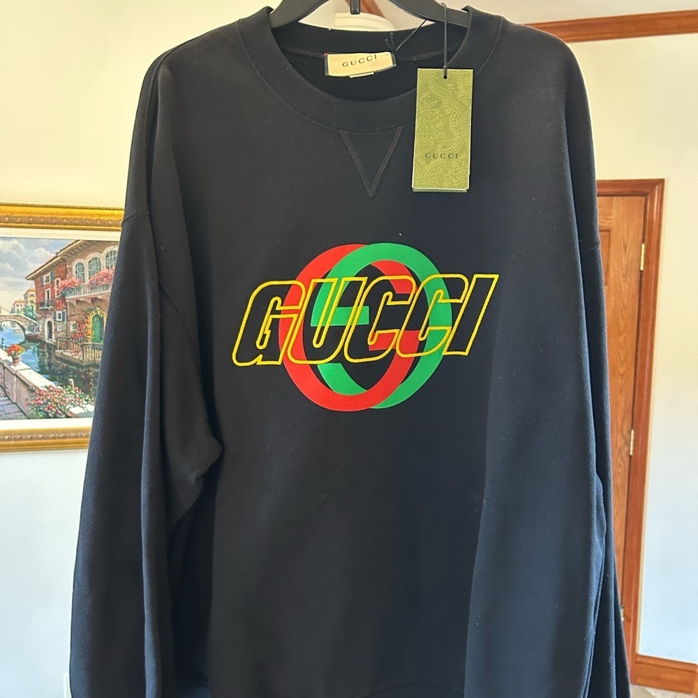 Men's Gucci interlocking G jersey, cotton logo sweatshirt size XXL made in Italy - Picture 2 of 10